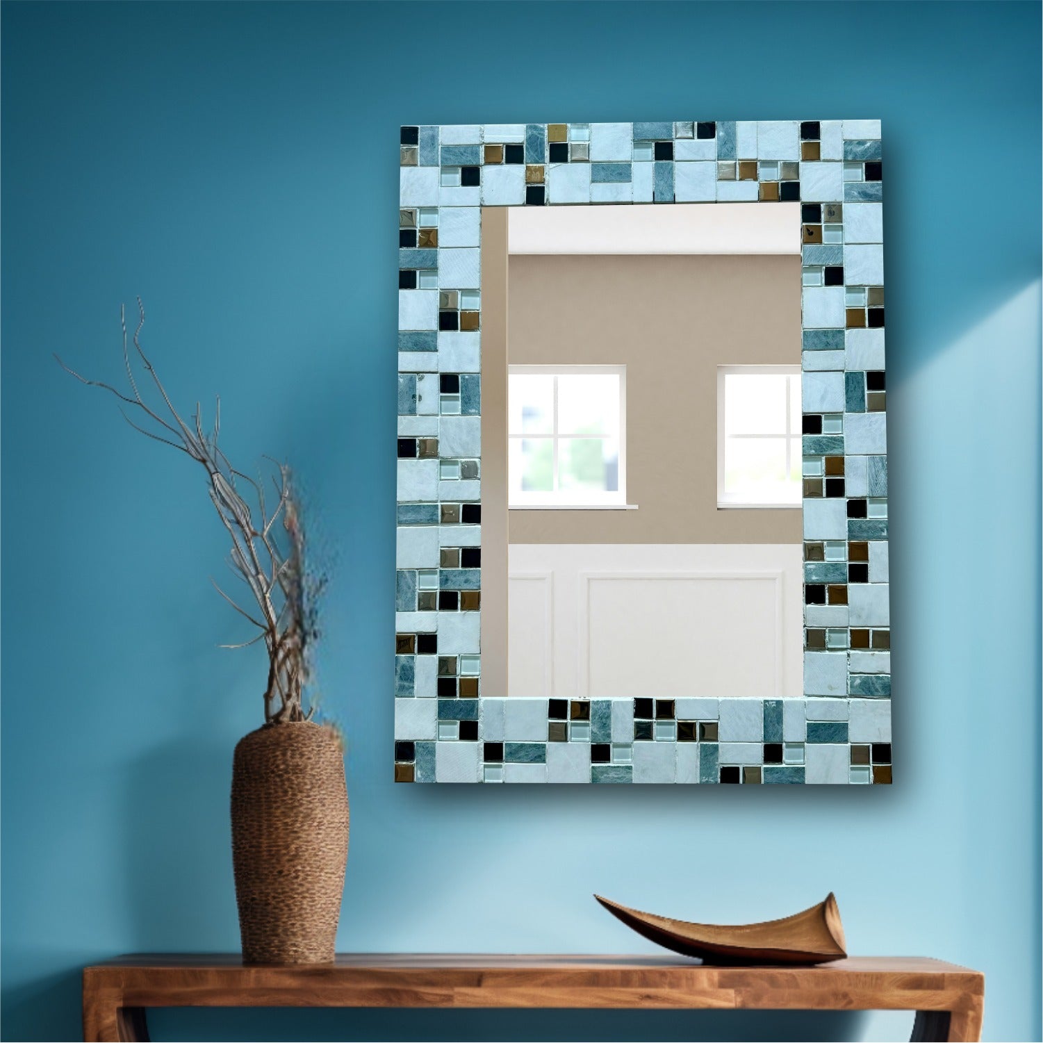 Ocean Mist Mosaic- Handcrafted Marble Mosaic Mirror for Luxury Bungalow